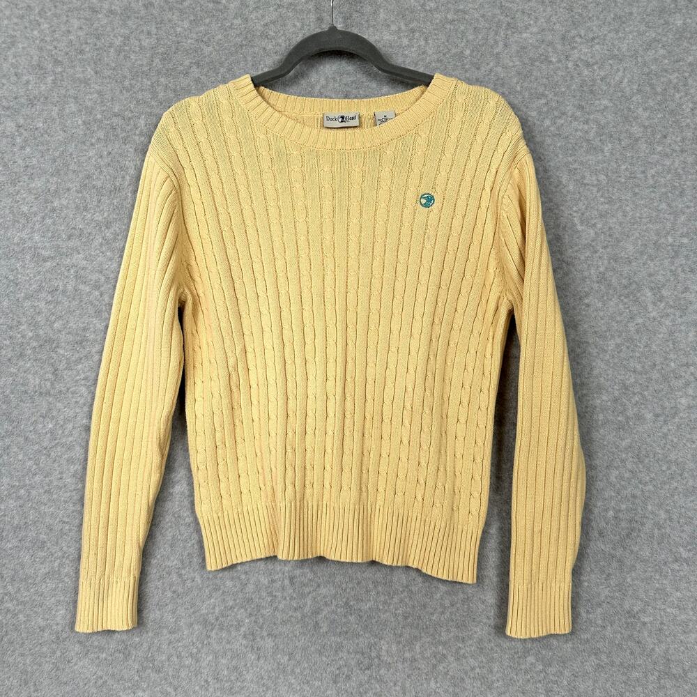 Vintage Duck Head Sweater Women's Size M Cable Knit Pullover Yellow Preppy